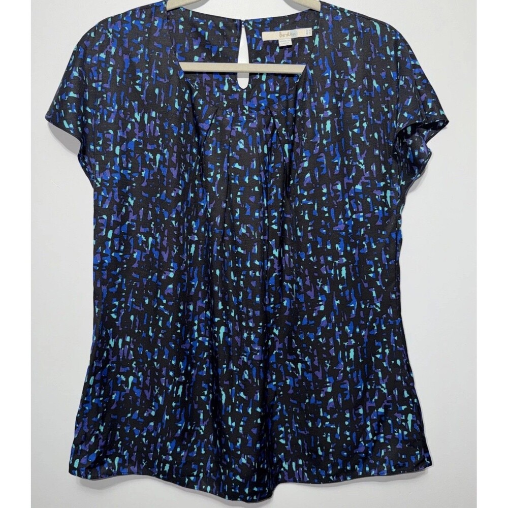Boden Women’s Ravello Top Size 8 Cap Sleeve Silk Blend Blouse Black Blue